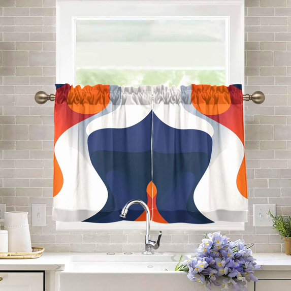 Yayeee Kitchen Curtains Tier Pair Light Filtering 27"x36" Rod Pocket Short Cafe Window Panel, Blue Abstract Wavy