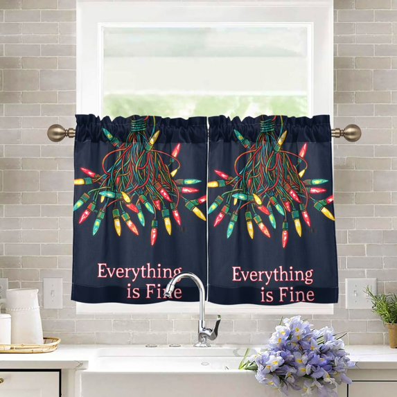 Yayeee Kitchen Curtains Tier Pair Light Filtering 27"x36" Rod Pocket Short Cafe Window Panel, Blue Christmas Light