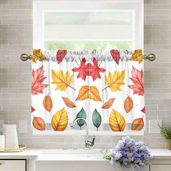 Yayeee Kitchen Curtains Tier Pair Light Filtering 27"x36" Rod Pocket Short Cafe Window Panel, Blue Leaves
