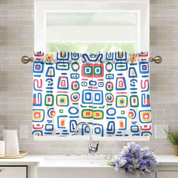 Yayeee Kitchen Curtains Tier Pair Light Filtering 27"x36" Rod Pocket Short Cafe Window Panel, Blue Retro Pattern
