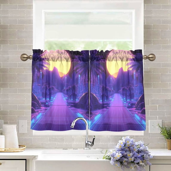 Yayeee Kitchen Curtains Tier Pair Light Filtering 27"x36" Rod Pocket Short Cafe Window Panel, Blue Road