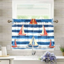 Yayeee Kitchen Curtains Light Filtering 27"x36" Rod Pocket Short Cafe Window Panel, Blue Sailboats
