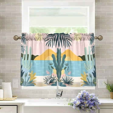 Yayeee Kitchen Curtains Light Filtering 27"x36" Rod Pocket Short Cafe Window Panel, Boho Style Sun