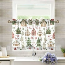 Yayeee Kitchen Curtains Light Filtering 27"x36" Rod Pocket Short Cafe Window Panel, Brown Christmas House