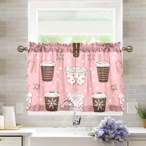 Yayeee Kitchen Curtains Light Filtering 27"x36" Rod Pocket Short Cafe Window Panel, Brown Hand Drawn Cups