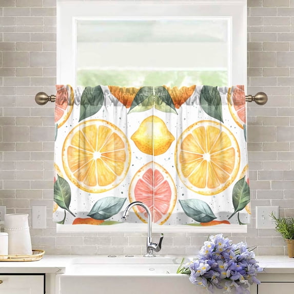 Yayeee Kitchen Curtains Tier Pair Light Filtering 27"x36" Rod Pocket Short Cafe Window Panel, Candy Lemon Slices