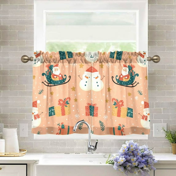 Yayeee Kitchen Curtains Tier Pair Light Filtering 27"x36" Rod Pocket Short Cafe Window Panel, Christmas Santa