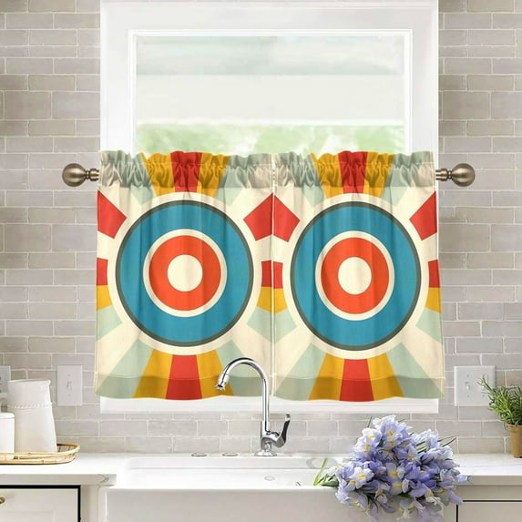Yayeee Kitchen Curtains Tier Pair Light Filtering 27"x36" Rod Pocket Short Cafe Window Panel, Colorful Circles