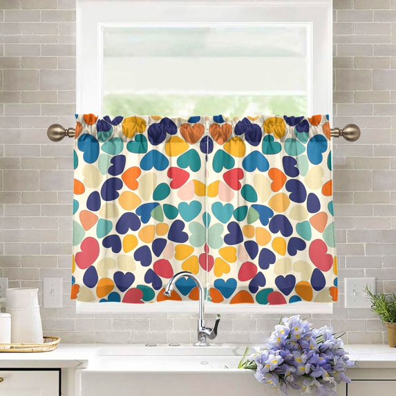 Yayeee Kitchen Curtains Tier Pair Light Filtering 27"x36" Rod Pocket Short Cafe Window Panel, Colorful Clover Pattern