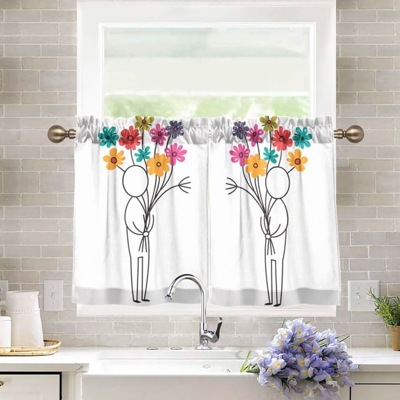 Yayeee Kitchen Curtains Tier Pair Light Filtering 27"x36" Rod Pocket Short Cafe Window Panel, Colorful Flower