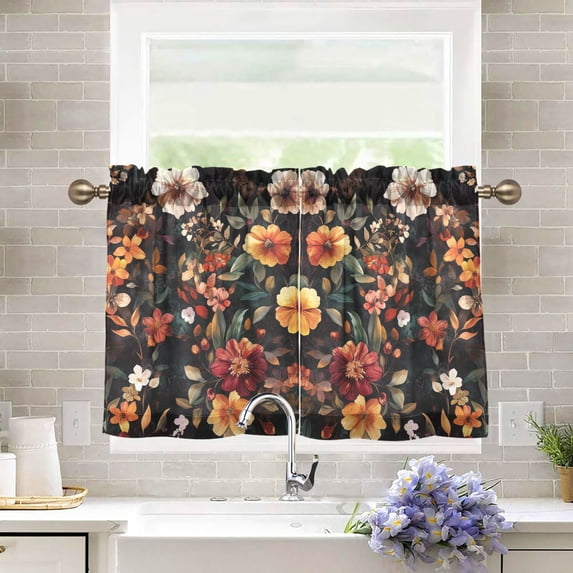 Yayeee Kitchen Curtains Tier Pair Light Filtering 27"x36" Rod Pocket Short Cafe Window Panel, Colorful Flower