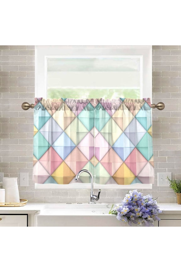 Kitchen Curtains Tier Pair Light Filtering 27"x36" Rod Pocket Short Cafe Window Panel, Colorful Geometric