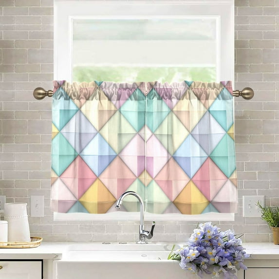 Yayeee Kitchen Curtains Tier Pair Light Filtering 27"x36" Rod Pocket Short Cafe Window Panel, Colorful Geometric