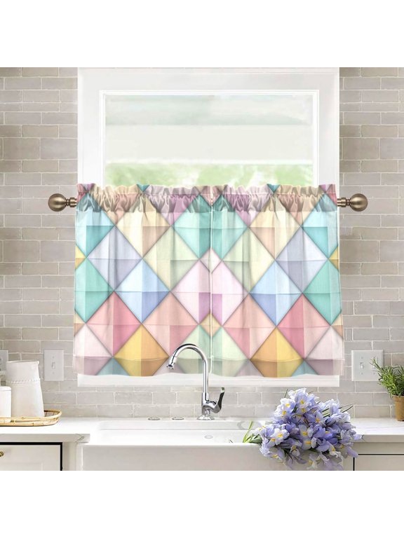 Kitchen Curtains Tier Pair Light Filtering 27"x36" Rod Pocket Short Cafe Window Panel, Colorful Geometric