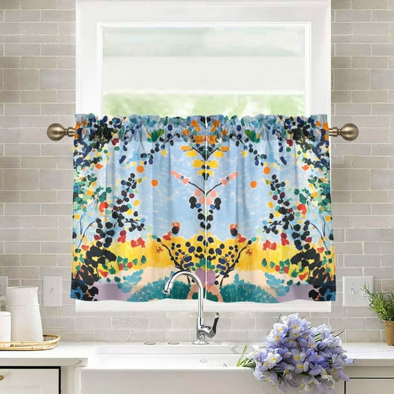 Yayeee Kitchen Curtains Tier Pair Light Filtering 27"x36" Rod Pocket Short Cafe Window Panel, Colorful Leaves