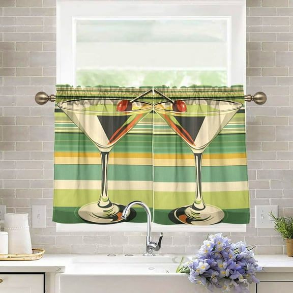 Yayeee Kitchen Curtains Tier Pair Light Filtering 27"x36" Rod Pocket Short Cafe Window Panel, Colorful Martini