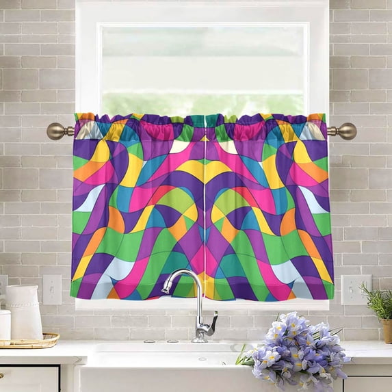 Yayeee Kitchen Curtains Tier Pair Light Filtering 27"x36" Rod Pocket Short Cafe Window Panel, Colorful Plaid