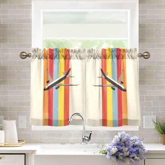 Yayeee Kitchen Curtains Tier Pair Light Filtering 27"x36" Rod Pocket Short Cafe Window Panel, Colorful Plane