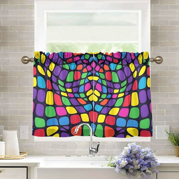 Yayeee Kitchen Curtains Light Filtering 27"x36" Rod Pocket Short Cafe Window Panel, Colorful Psychedelic