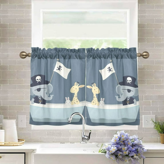 Yayeee Kitchen Curtains Tier Pair Light Filtering 27"x36" Rod Pocket Short Cafe Window Panel, Cute Animals