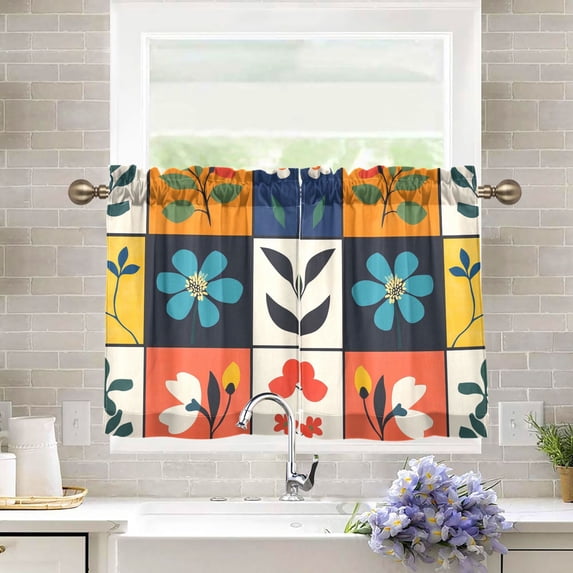 Yayeee Kitchen Curtains Tier Pair Light Filtering 27"x36" Rod Pocket Short Cafe Window Panel, Floral Patterns