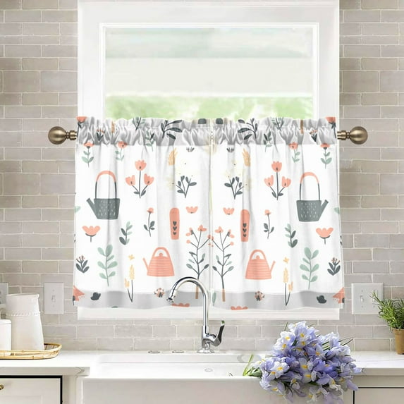 Yayeee Kitchen Curtains Tier Pair Light Filtering 27"x36" Rod Pocket Short Cafe Window Panel, Garden Pattern