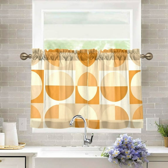 Yayeee Kitchen Curtains Light Filtering 27"x36" Rod Pocket Short Cafe Window Panel, Geometric Circles