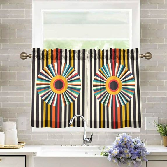 Yayeee Kitchen Curtains Tier Pair Light Filtering 27"x36" Rod Pocket Short Cafe Window Panel, Geometric Stripes