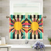 Yayeee Kitchen Curtains Tier Pair Light Filtering 27"x36" Rod Pocket Short Cafe Window Panel, Geometric Sun