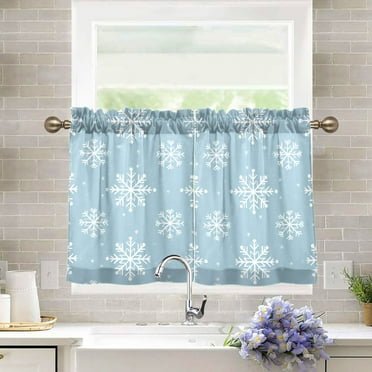 Yayeee Kitchen Curtains Light Filtering 27"x36" Rod Pocket Short Cafe Window Panel, Gray Snowflake