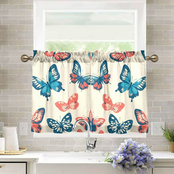 Yayeee Kitchen Curtains Light Filtering 27"x36" Rod Pocket Short Cafe Window Panel, Green Butterflies