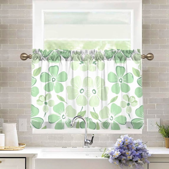 Yayeee Kitchen Curtains Tier Pair Light Filtering 27"x36" Rod Pocket Short Cafe Window Panel, Green Floral