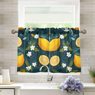 Yayeee Kitchen Curtains Light Filtering 27"x36" Rod Pocket Short Cafe Window Panel, Green Lemons