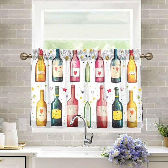 Yayeee Kitchen Curtains Tier Pair Light Filtering 27"x36" Rod Pocket Short Cafe Window Panel, Heart Bottles