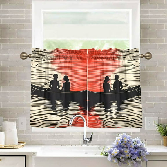Yayeee Kitchen Curtains Light Filtering 27"x36" Rod Pocket Short Cafe Window Panel, Illusionary Boat