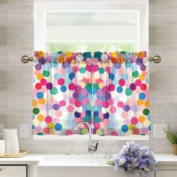 Yayeee Kitchen Curtains Tier Pair Light Filtering 27"x36" Rod Pocket Short Cafe Window Panel, Light Colorful Circles