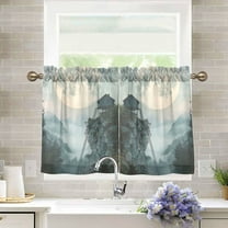 Yayeee Kitchen Curtains Light Filtering 27"x36" Rod Pocket Short Cafe Window Panel, Moon and House