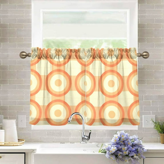 Yayeee Kitchen Curtains Tier Pair Light Filtering 27"x36" Rod Pocket Short Cafe Window Panel, Orange Circle