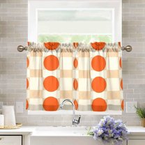 Yayeee Kitchen Curtains Tier Pair Light Filtering 27"x36" Rod Pocket Short Cafe Window Panel, Orange Geometric Circles