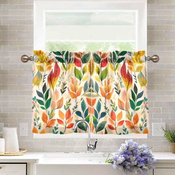 Yayeee Kitchen Curtains Tier Pair Light Filtering 27"x36" Rod Pocket Short Cafe Window Panel, Orange Leaves