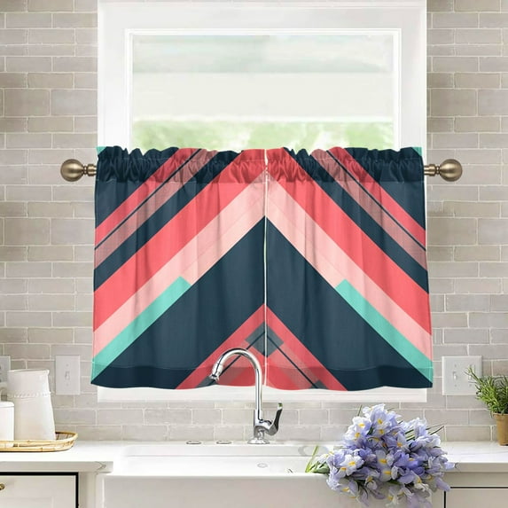 Yayeee Kitchen Curtains Tier Pair Light Filtering 27"x36" Rod Pocket Short Cafe Window Panel, Pink Geometric