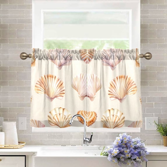 Yayeee Kitchen Curtains Tier Pair Light Filtering 27"x36" Rod Pocket Short Cafe Window Panel, Pink Seashell