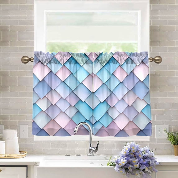 Yayeee Kitchen Curtains Tier Pair Light Filtering 27"x36" Rod Pocket Short Cafe Window Panel, Purple Art Pattern