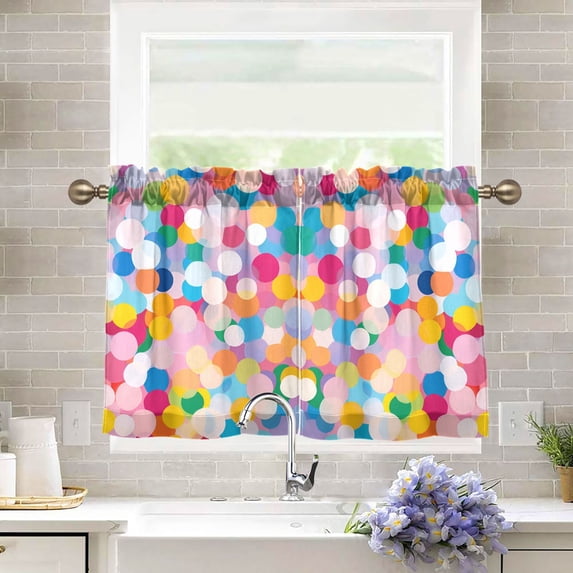 Yayeee Kitchen Curtains Tier Pair Light Filtering 27"x36" Rod Pocket Short Cafe Window Panel, Purple Colorful Circles