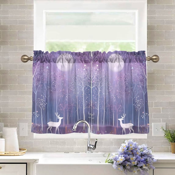 Yayeee Kitchen Curtains Tier Pair Light Filtering 27"x36" Rod Pocket Short Cafe Window Panel, Purple Forest