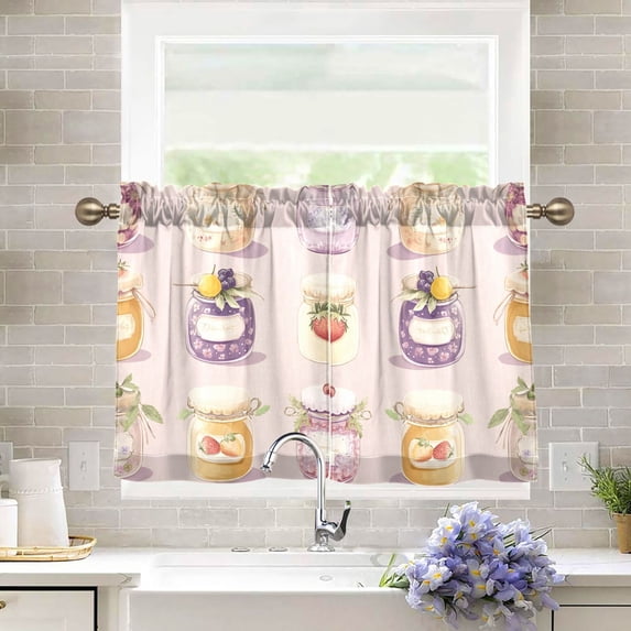 Yayeee Kitchen Curtains Tier Pair Light Filtering 27"x36" Rod Pocket Short Cafe Window Panel, Purple Jam Jars