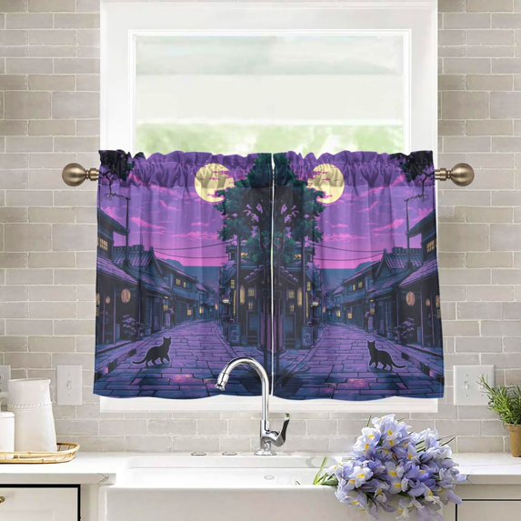 Yayeee Kitchen Curtains Tier Pair Light Filtering 27"x36" Rod Pocket Short Cafe Window Panel, Purple Street