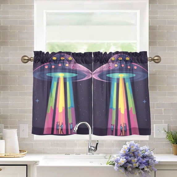Yayeee Kitchen Curtains Tier Pair Light Filtering 27"x36" Rod Pocket Short Cafe Window Panel, Purple UFO