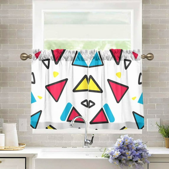 Yayeee Kitchen Curtains Tier Pair Light Filtering 27"x36" Rod Pocket Short Cafe Window Panel, Red Triangles