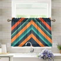 Yayeee Kitchen Curtains Light Filtering 27"x36" Rod Pocket Short Cafe Window Panel, Retro Stripes